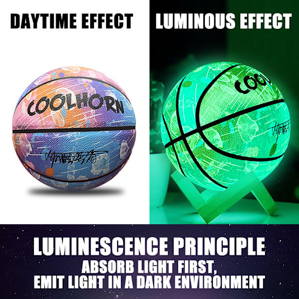 Night Glow Basketball Pu Pehmeä Nahka Ulkokäyttöinen Liukumaton Basketb Meteor color Number 7 ball