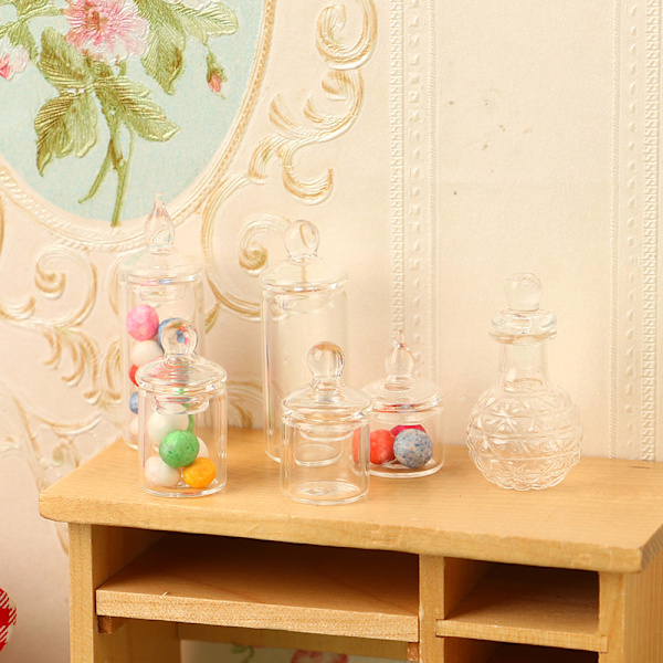 1:12 Dukkehus Miniatyr Tiny Jar Candy Oppbevaringsflaske M/Deksel A