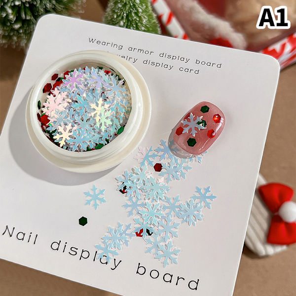 Juldekorationsspetsar Snöflingor Naglar Paljetter Nagelkonst Glitter A1