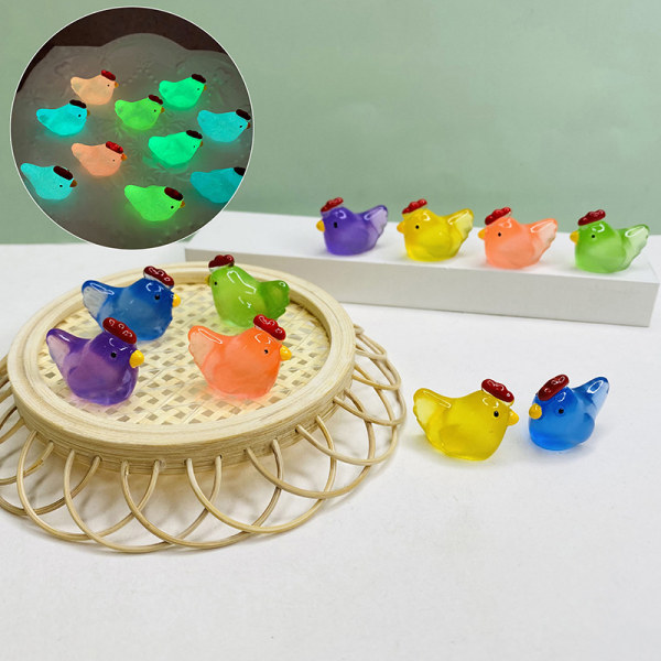 5 stk harpiks 3D lysende mini kyllingfigurer lyser i mørket
