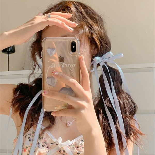 2Pc Ribbon Long Bow Hair Claw Side Clips til kvinder piger Hairpi Beige