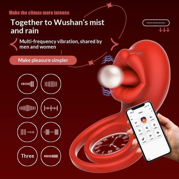 Vibrerende kukring klitorisstimulator med tunge slikking 4-i