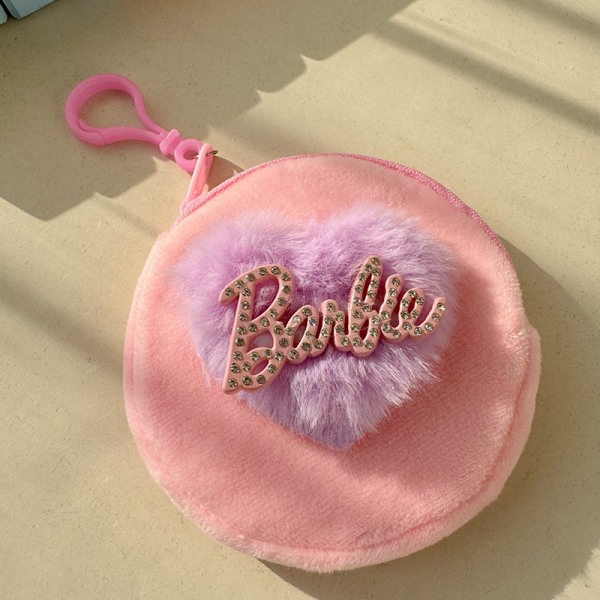 Barbie Heart Plys Møntpung Bærbar Pengeskiftepose Earph Pink