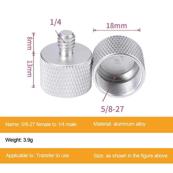 Metallmikrofonstativadapters 5/8 till 1/4 mikrofonkonvertering Silver