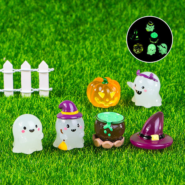 Morsom glødende mini harpiks spøkelsesgresskar statue Halloween-dekorasjon A4