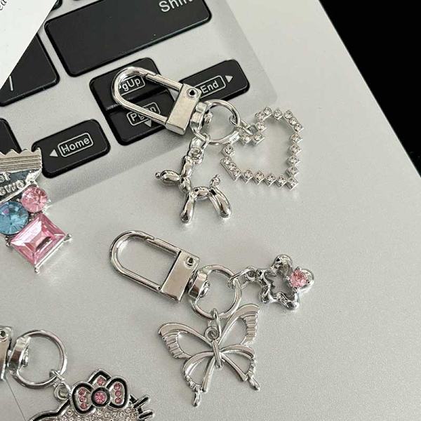 Y2K Silver Färg Metall Fjäril Nyckelring Sweet Cool Cherry Key A3