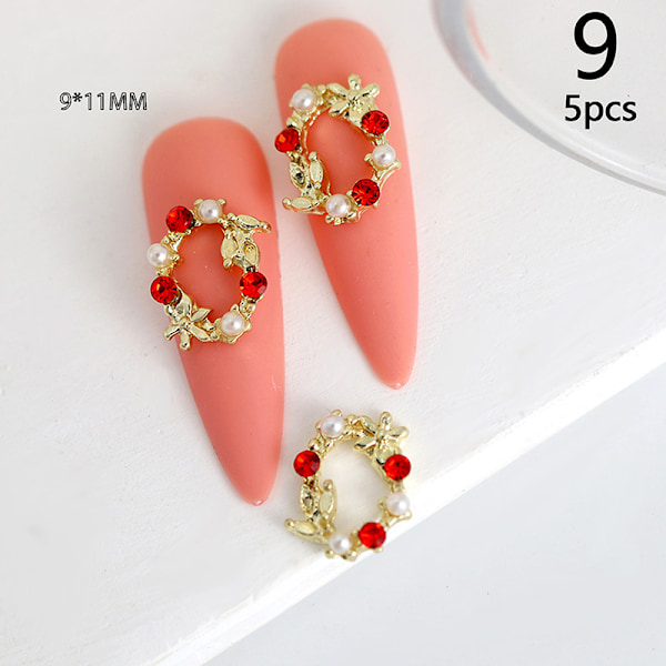 5 stk 3D Rhinestone Krystall Neglekunst Krans Perle Henge Sjarmer 6
