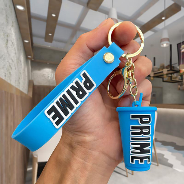 Creative Prime 3D Rubber Drikke nøkkelring Mote flaske nøkkel Chai Blue