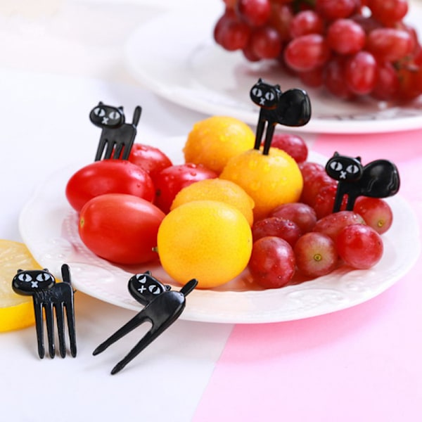 6 stk. sorte katte frugtgaffel e tandstik gadgets killing dessert de