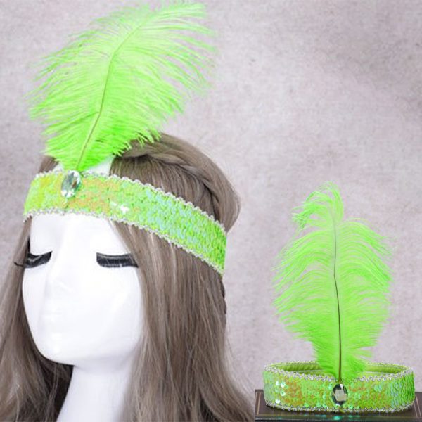 e Feather Headband Flapper Sequin Headpiece Costume Head Band d Green