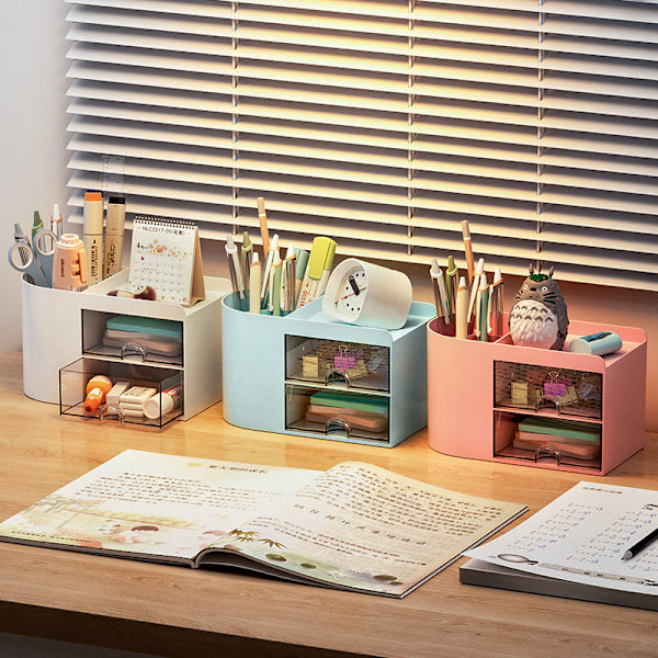 Penneholder med skuff Multifunksjon Desktop Organizer Statione A1