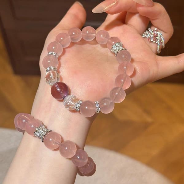 Imitasjon Icy Rosa Stein Krystall Elastisk Streng Armbånd Perle Pink