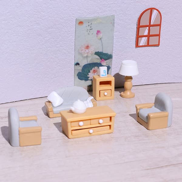 Dukkehus Miniatyrmøbler Sofa Stol Skrivebordsstol DIY Dollh E