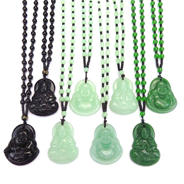 Svart grønn Buddha anheng halskjeder kvinner amulett stil Neckla A2
