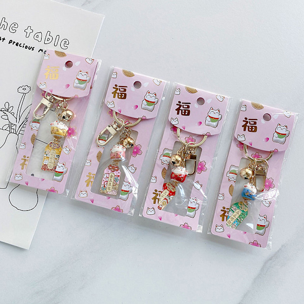 e Fortune Lucky Cat nøkkelring med Bell Keramikk nøkkelring Bil B A3