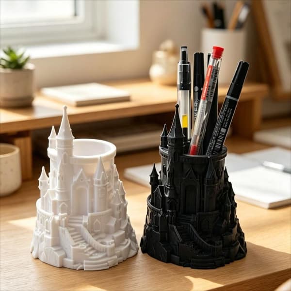3D-printet mørk stil gotisk slott pennholder kreativ stasjon A2