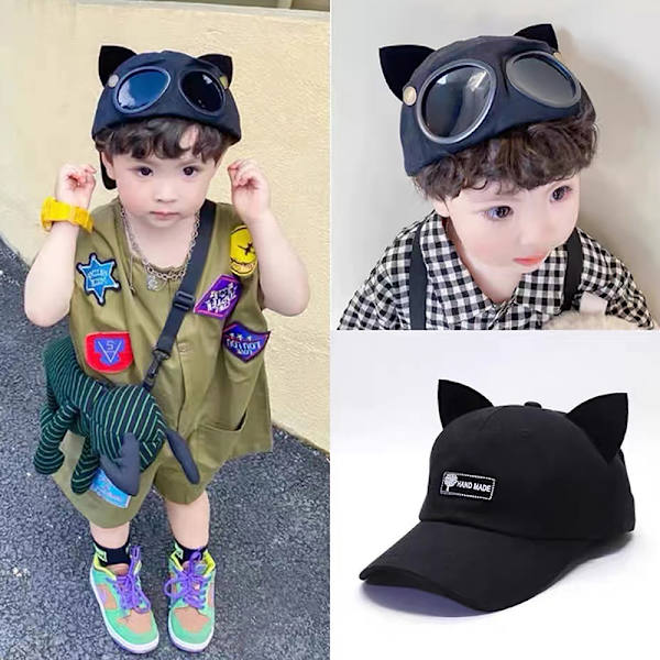Flight Hat Cat Ears One Hat Two Wear Self Solbriller Børn C adult