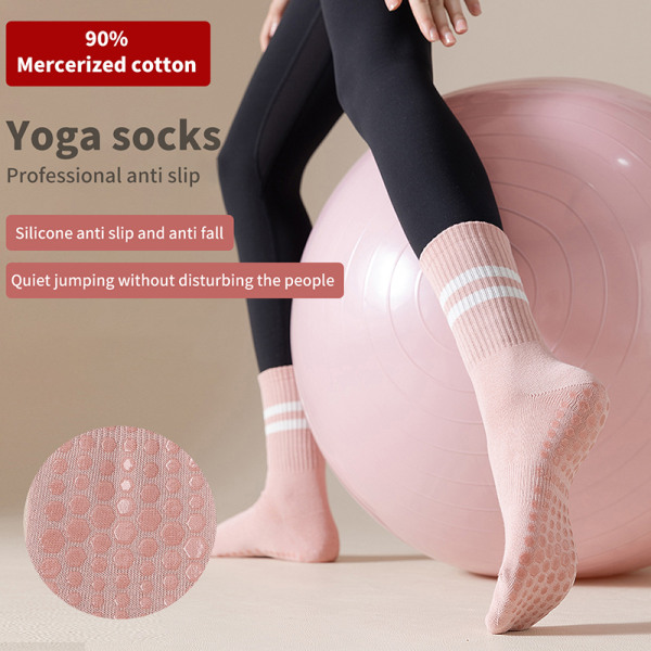 Stribede yogasok kvinders mid-tube sokker skridsikker silikone indo light blue