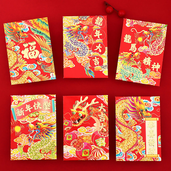 6 kpl New Year Red Envelopes Red Packet 2024 Dragon Year Luck M A1