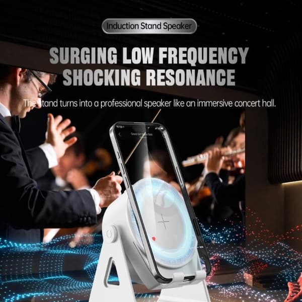Langaton Bluetooth-induktio kaiutin puhelinteline RGB ja pyörivä White