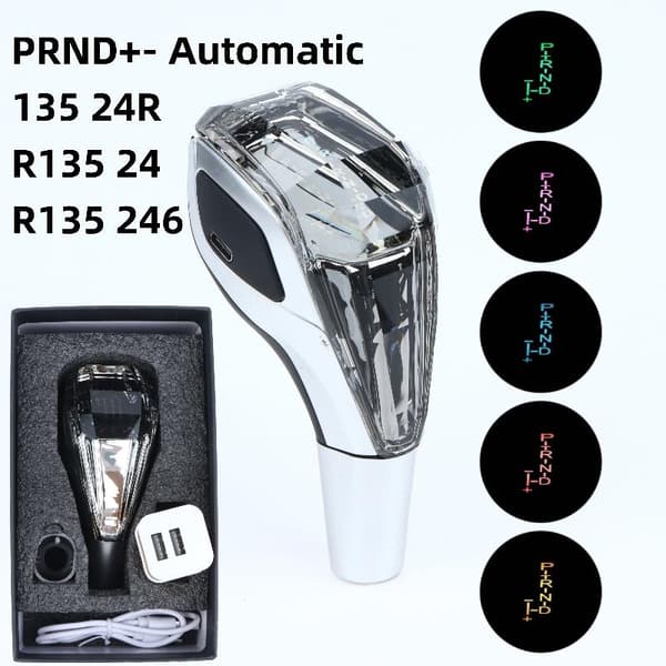 1 sett krystall flerfarget LED-lys bil girskifterknapp modifisert Gray PRND Automatic