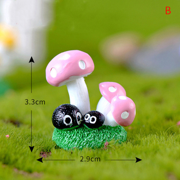 Mushroom Shape Miniatyr Animal Cartoon Mushroom Ornament Resin B