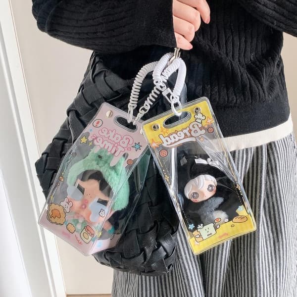 Kawaii Klar PVC Docka Display Väska e Tecknade Tryck Dammtät Fo Blue