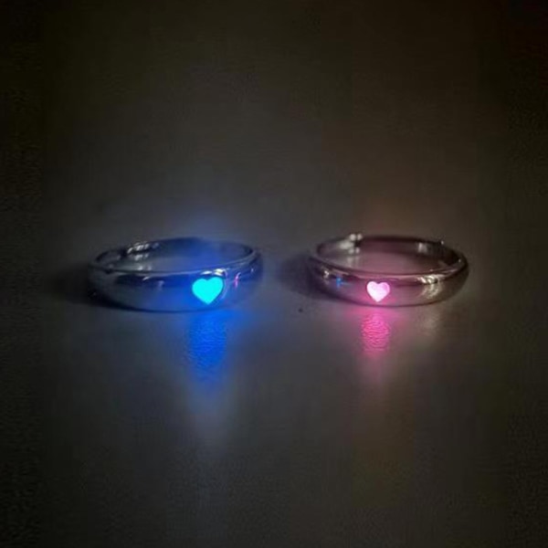 Muoti Love Heart Luminous Couple Ring Muoti Pariskuntakorut Blue