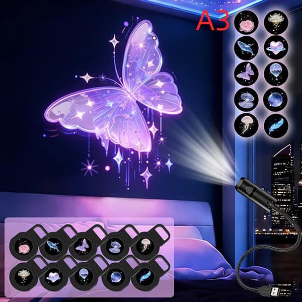 1 sarja USB-virtalähde Galaxy Starry Sky -projektorilamppu kattoon ja seinään A7