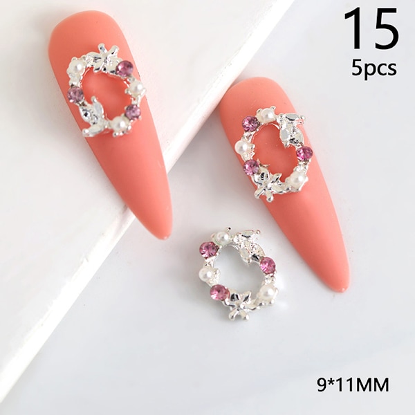 5Pcs 3D Rhinestone Crystal Nail Art Garland Pearl Dangle Charms 15