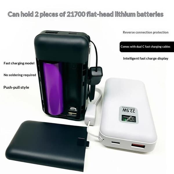 21700 Powerbank Shell Plastikhus til 2 stk. 21700 Batterier Com Black A1