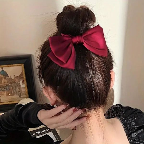 Fransk rosett scrunchie elastisk hårband elegant satin hårband Red