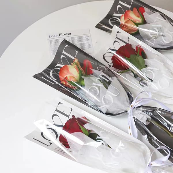 20 st LOVE Transparent Rose Single Bag Bukett Förpackningspåsar Blue