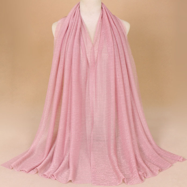 Glitter Skjerf Kvinner Muslim Shimmer Hijab Crinkle Shiny Shawl Is Pink