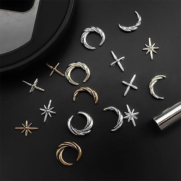 10 st Star And Crescent Nail Charms För Nail Art 3d Jewelrys Mo 0690