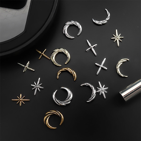 10 stk Star And Crescent Nail Charms For Nail Art 3d Jewelrys Mo 0691