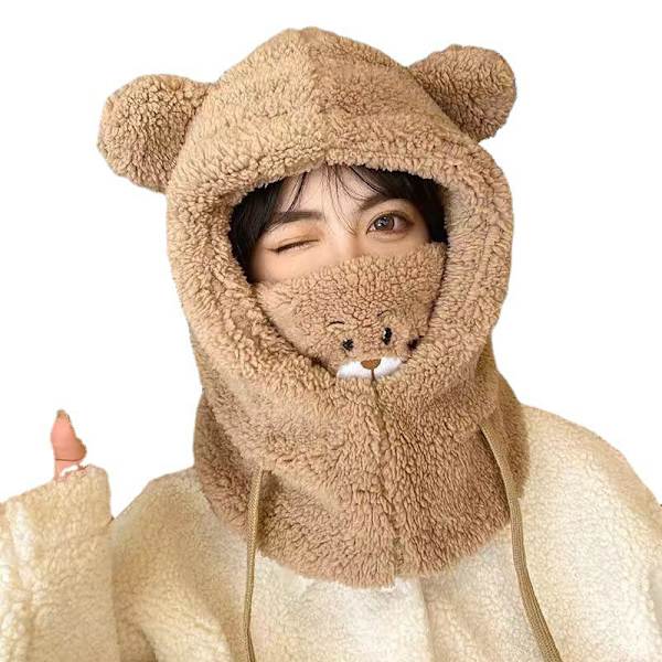 e Bear Ear Hat Skjerfhansker Vinter Dame Beanies Caps Warm Plus Khaki