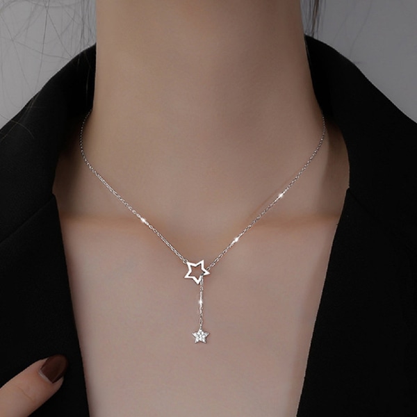 Zircon Star Alloy kjede hul elegant kragebenskjede Enkel Silver