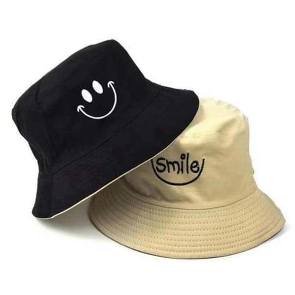Unisex Bucket Hat Broderi Dam Bomull Dubbelsidig Hatt Beac black red