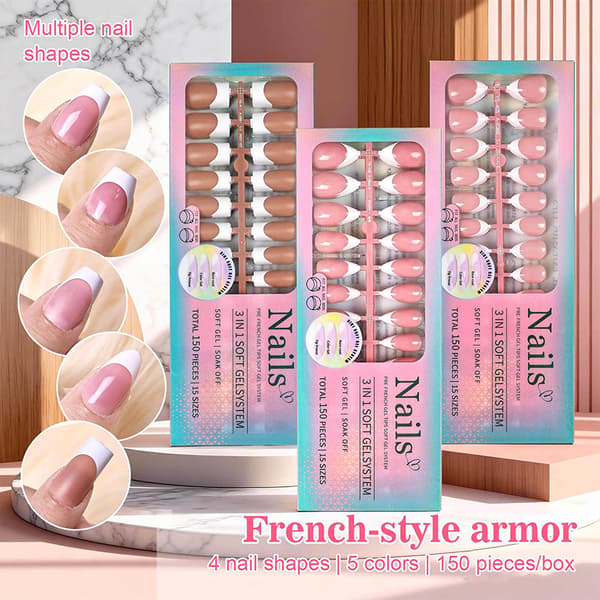 150 st Press On Nails Fransk Form Nageltips Manikyrset 1 A4