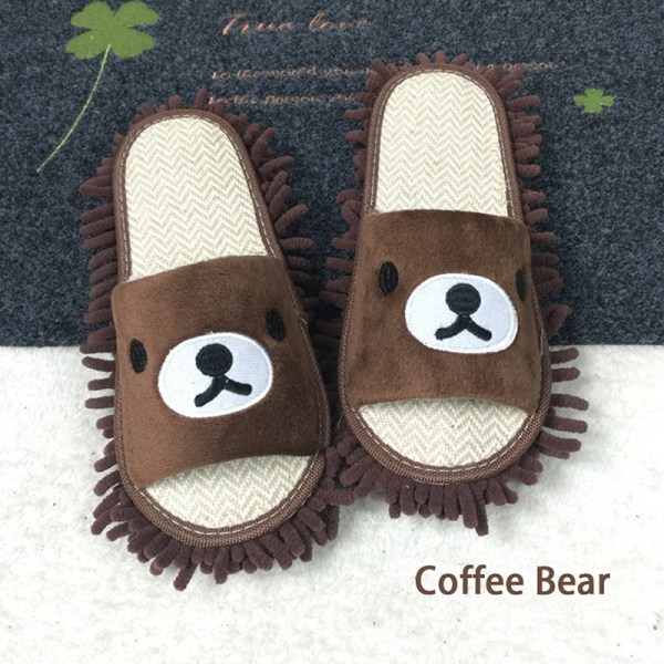 Tegneserie Dog Lazy Mopp Tøfler Unisex mikrofiber rengjøringsgulv Coffee Bear