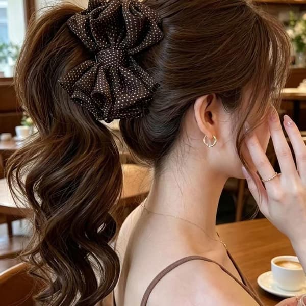Polka Dot Bow Banana Clip Elegant Barrette For Half Up Updo Hai Black