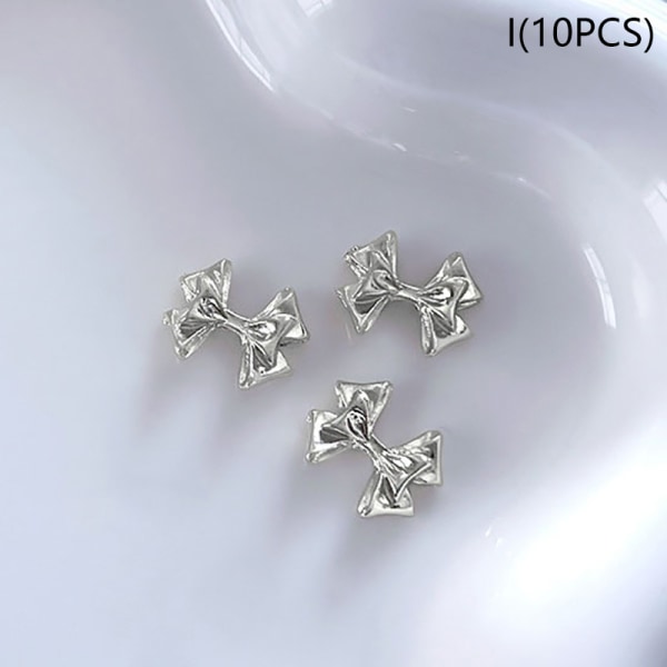 10 STK Legering Bownot Nails Art Dekoration Sliver Gold Nail Charms I