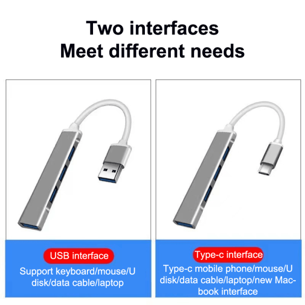 Mini USB Typ C Hub Adapter Multi Splitter 4in1 UltraSlim Super silver USB