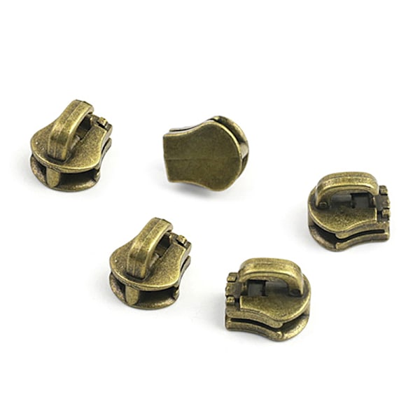 10 st 5# metall blixtlås Head Pull Slider Zip Bagage plagg DIY Bronze