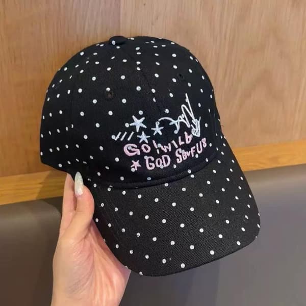e Kat Broderet Polka Dot Baseballkasket Justerbar Rem Ansigt A2