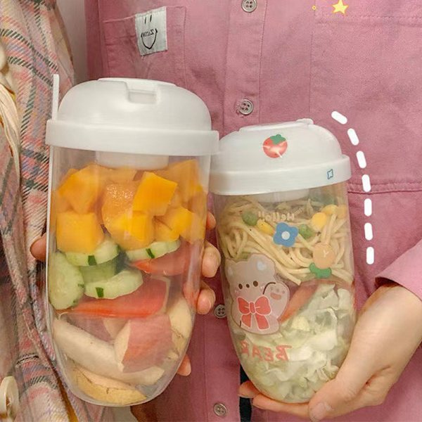 Frokostsalatbeger Havregrynblanding Nøtt Yoghurtbeholdersett Wi White