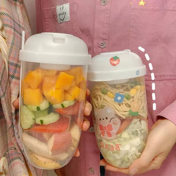 Frukostsallad Koppar Havregrynsflingor Nöt Yoghurt Behållare Set Wi White