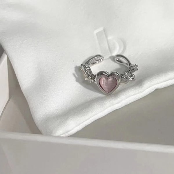 Modehjertering Cat Eye Peach Heart Justerbare Dameringe J