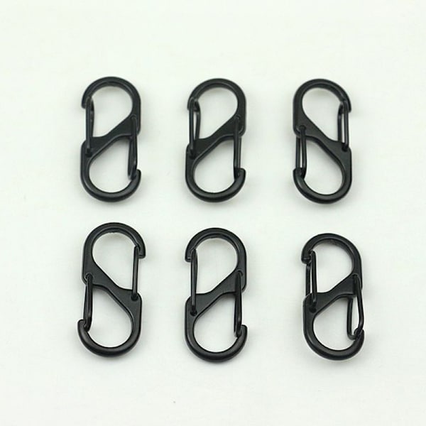 Rustfritt stål S Type karabinkrok med lås mini nøkkelring krok C Black